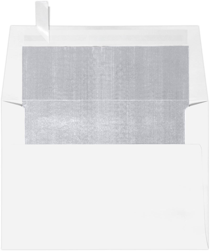 LUXPaper A6 Foil Lined Invitation Envelopes | Peel & Press | 4 3/4" x 6 1/2" | White w/Silver LUX Lining | 60lb. Text | 50 Qty - Image 1